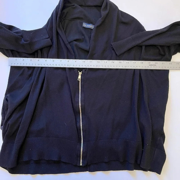 Zara Knit Black Cardigan Sweater Gold Zip Classic Careerwear Oversized Boxy Sz S - Picture 4 of 10